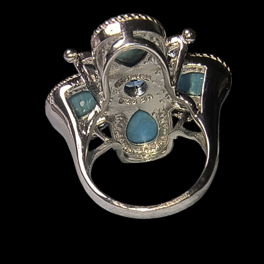 Turquoise And Blue Topaz 4-Leaf Clover Ring In Sterling Silver - Picture 8 of 11